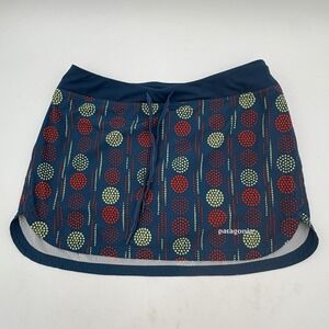 Patagonia Skort XS Tennis Running Swim Built-In Shorts Blue Geo Print Drawstring